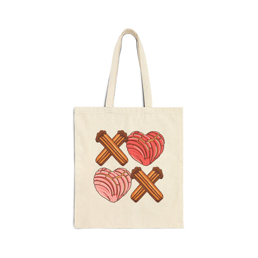 “Hugs and Kisses” Concha’s and Churros Valentine Canvas Tote Bag